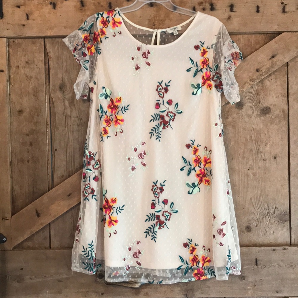 Swiss Dot Ivory Floral Embroidered Dress